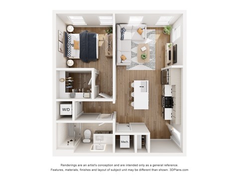 Floor plan for 1 bed, 1 bath, 650 sqft